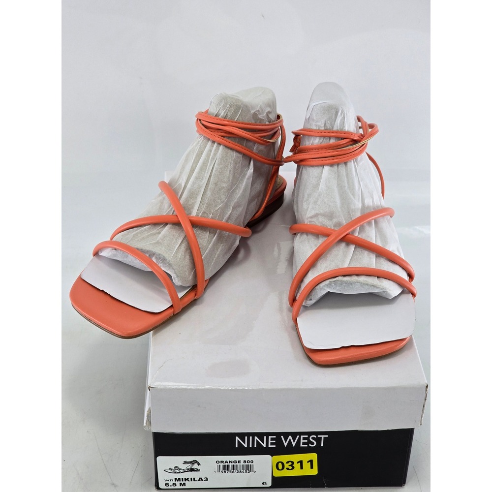 Nine West Mikila3 Sandals Womens 6.5 Orange Strappy Lace Up Flat - New